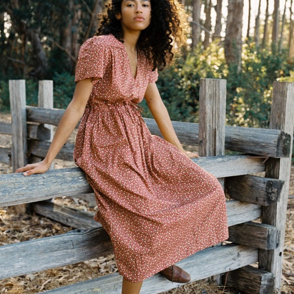 Christy Dawn Calico Rust Floral Cotton Dawn Dress Size Large Rooibos Harvest - Picture 7 of 8